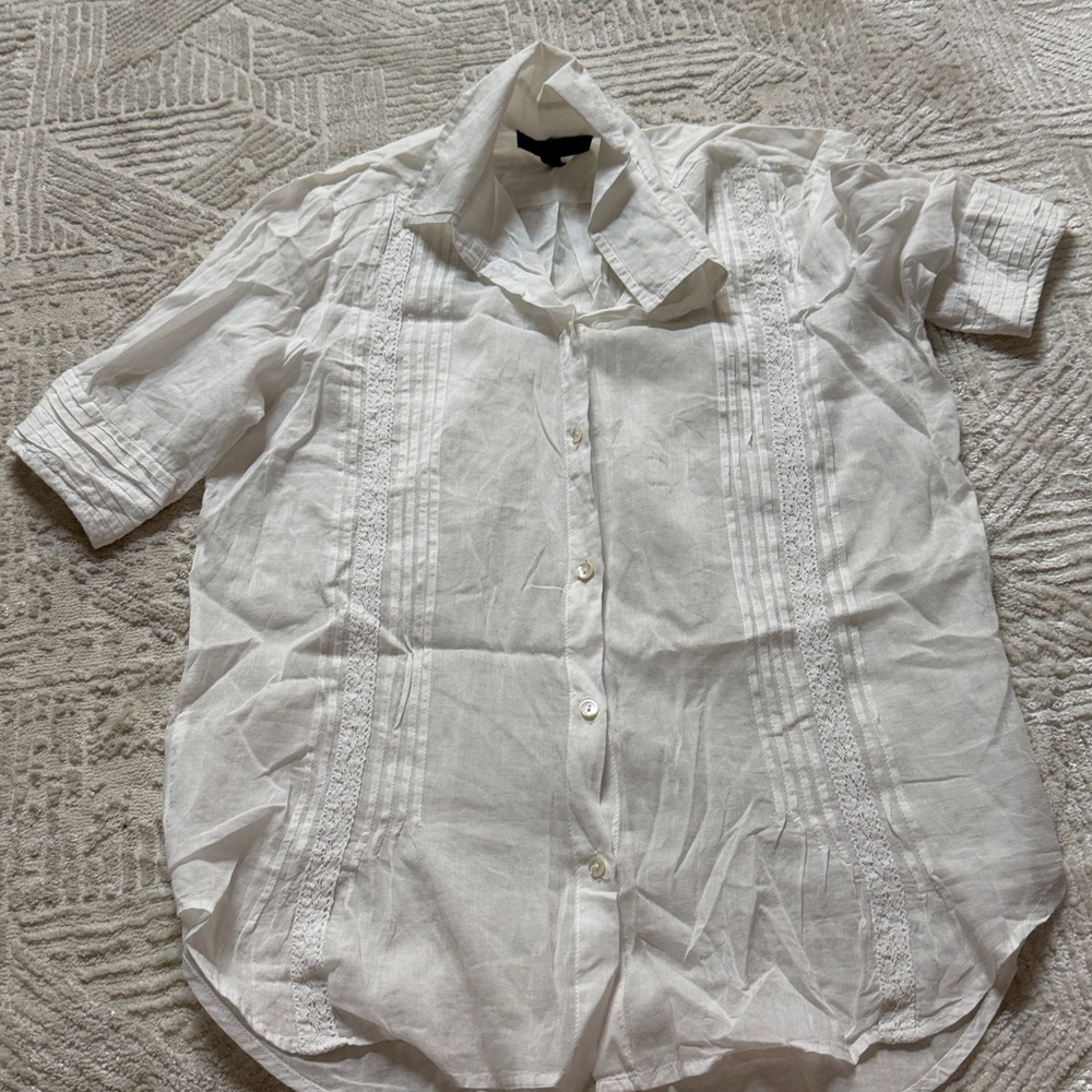 White Short Sleeve Button-Up Shirt